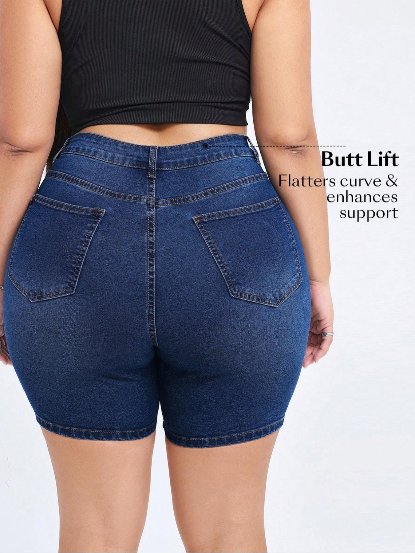 【Plus Size】 Women's High Waist Ripped Stretch Denim Mom Shorts, Casual Comfy Skinny Shorts for Daily Wear, Women's Bottoms for Summer