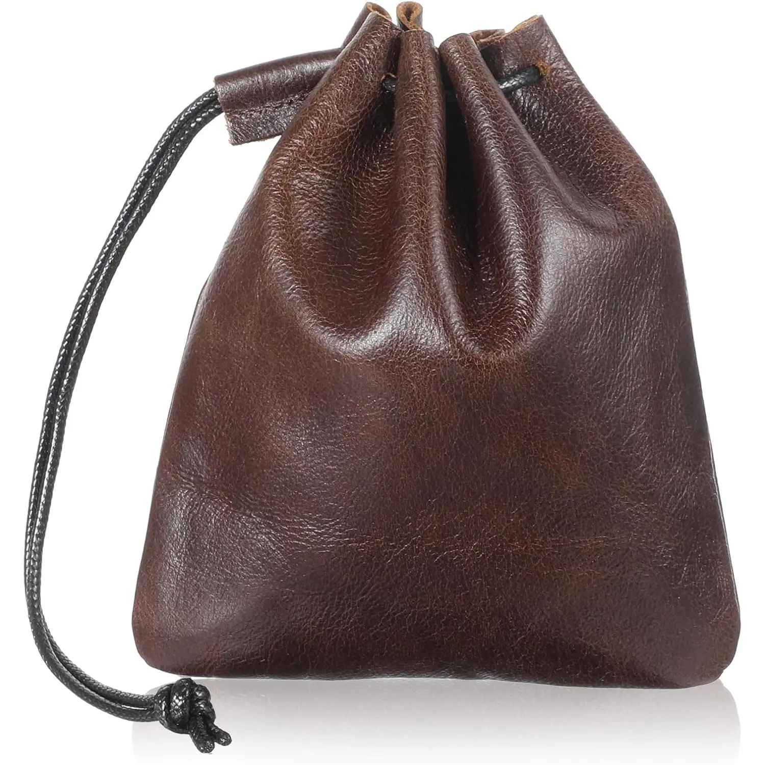 Leather Drawstring Pouch, Cowhide  Storage Bag   Pouch Retro Wallet Purse for  Earphone (Large)