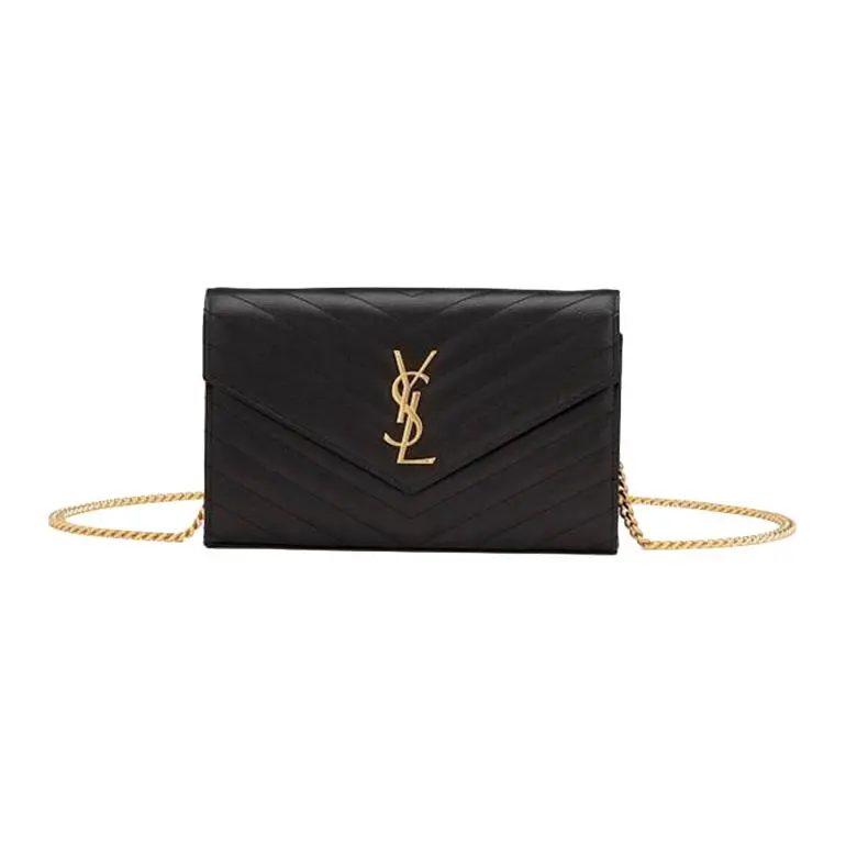 Saint Laurent YSL Paris Gold-Logo Quilted Grained Leather Crossbody Bag for Women in Black