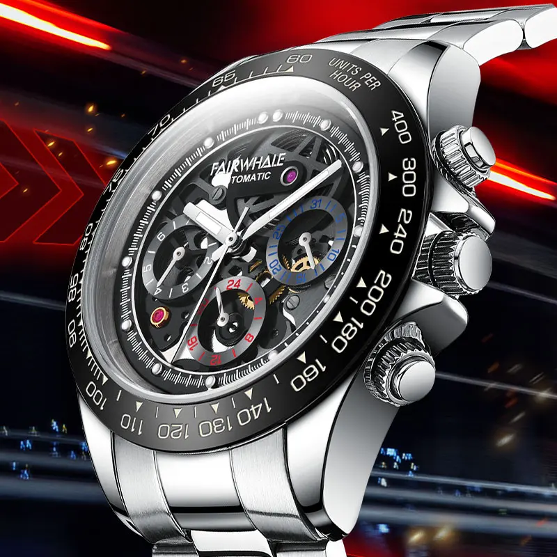 Mark Fairwhale Men's Mechanical Watch 3D Skeleton Dial Fashion Luminous Waterproof Scale Design Waterproof 6970 Watches for Man
