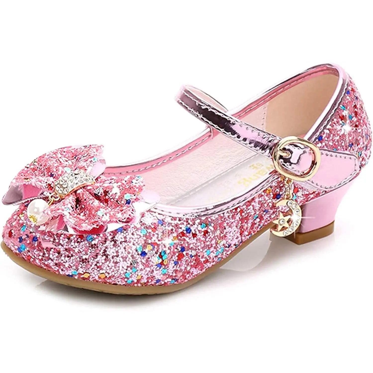 Girls' Glitter Bow Dress Sandals, Low Heel Party Shoes for a Princess Look, Comfortable Wedding Footwear for Kids & Toddlers, Glitter Sandal, Open Toed Sandals