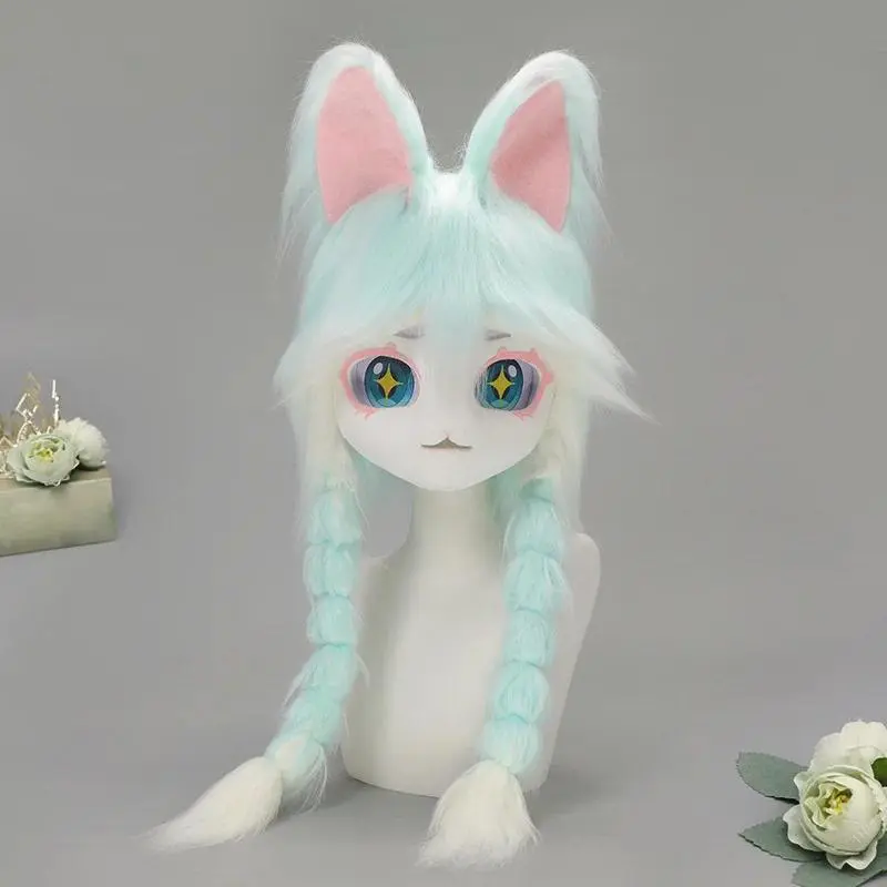 Archi Handwork Animal Kig Fursona Miss Rabbit Head Mask Headwear Furry Fursuit Easter Bunny Cosplay Performance Props