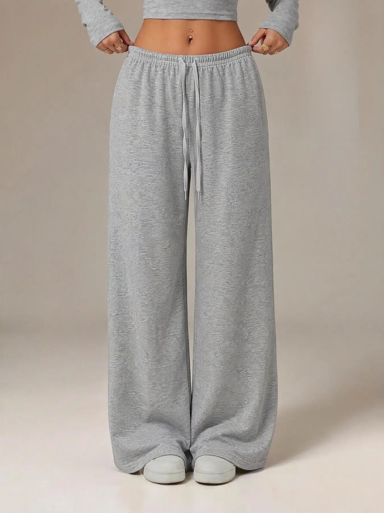 Loose-Fit Adjustable Drawstring Sport Pants, Casual Fall & Winter Long Trousers, Solid Plain Surface, Comfortable Loose Fit Design