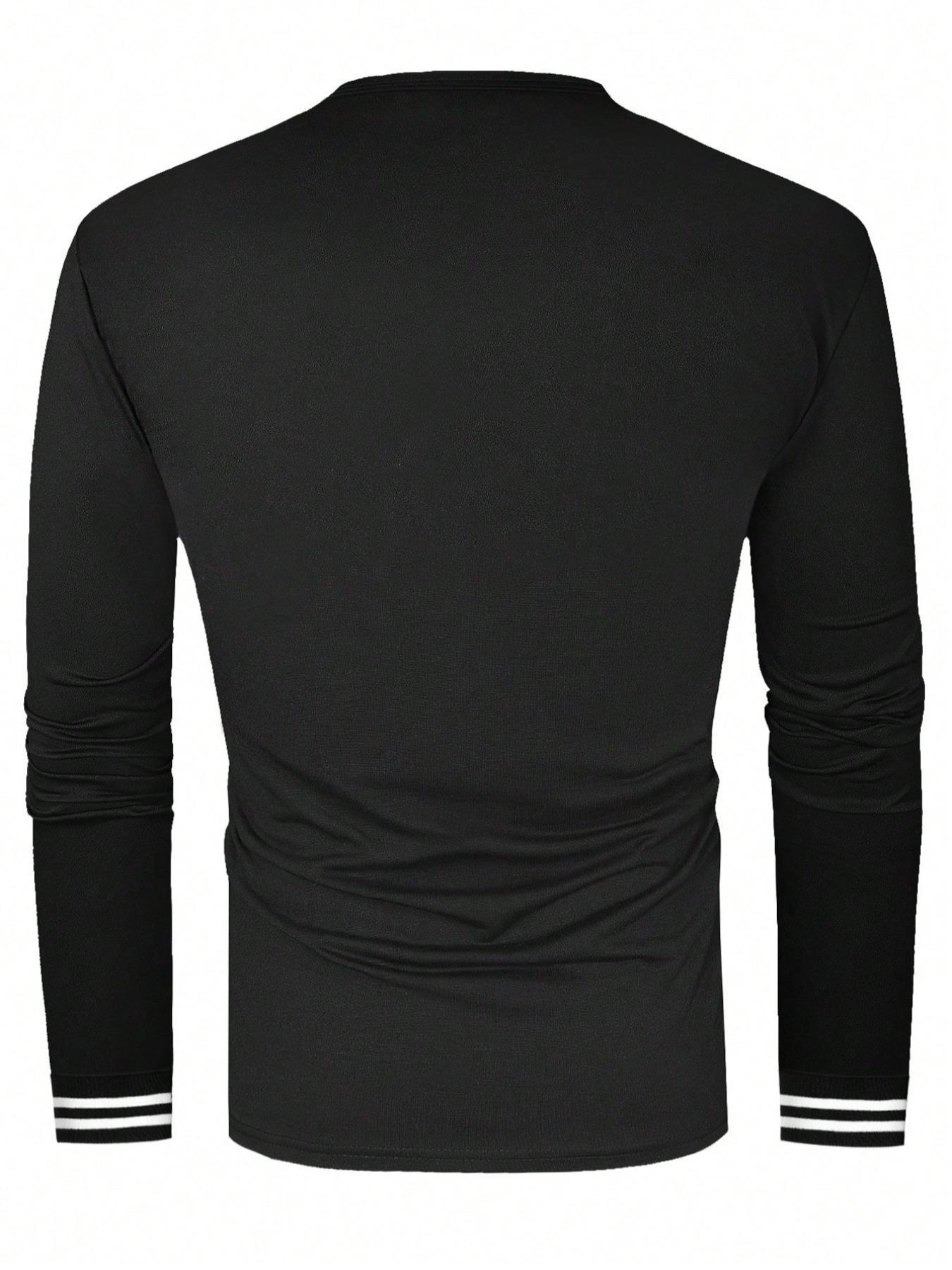 Men's Colorblock Striped Print Round Neck Tee, Casual Long Sleeve Crew Neck Jersey T-Shirt for Spring & Fall, Fashion Men's Fitted Regular Fit Top for Daily Wear