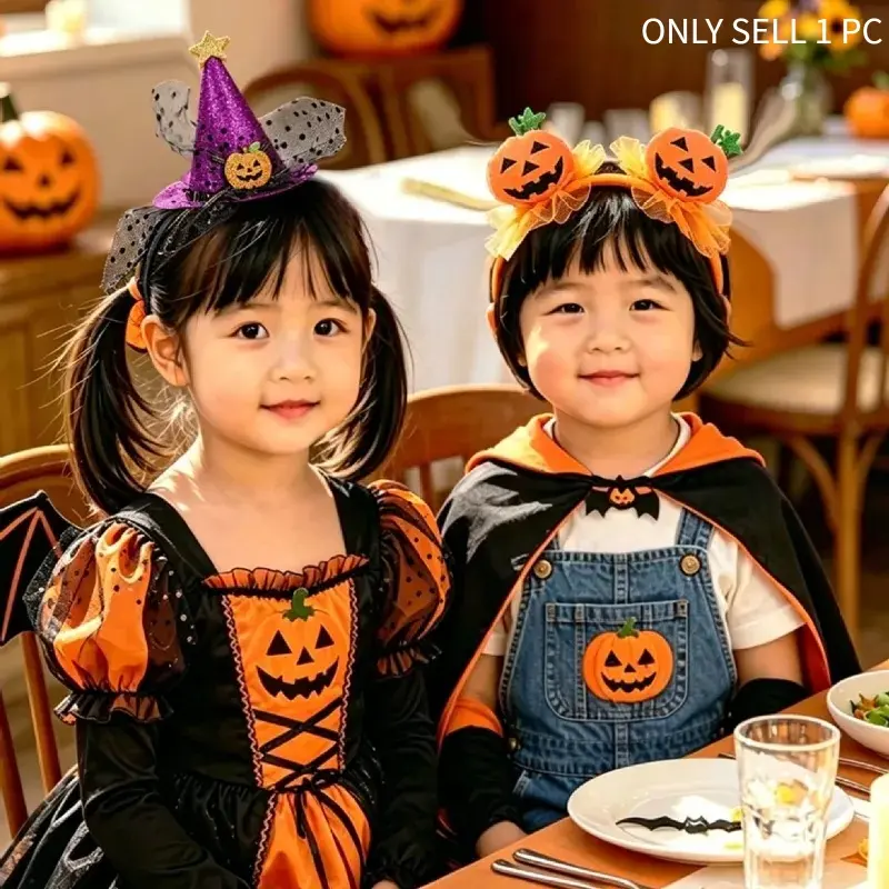 Halloween Pumpkin Headband with Tulle Bow Witch Hat Design, Cosplay Party Hair Hoop, Festive Costume Hair Accessory, Photo Prop Headwear for Halloween Dress-up Party Decoration