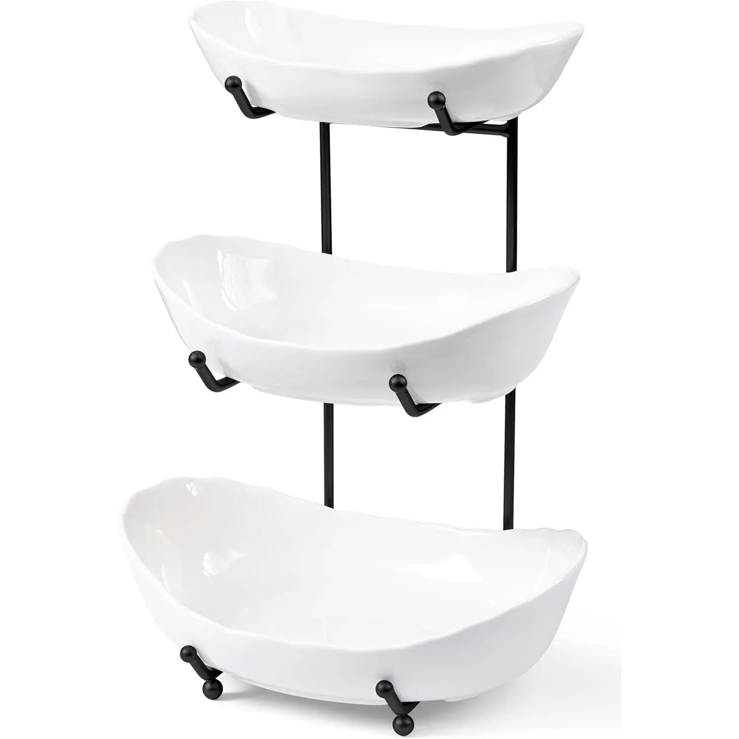 Fruit Bowl for Kitchen Counter - 3 Tier Ceramic Fruit Rack, Fruit Basket for Fresh Fruit&Veggies, Tiered Fruit Platter Serving Trays for Party