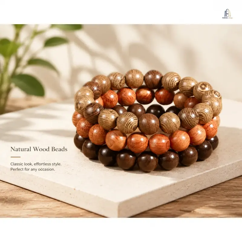 Vintage Wooden Beaded Stretch Bracelet, Viral Boho Casual Stackable Wrist Accessory, Unisex Elastic Bead Strand Jewelry, Trendy Versatile All-Match Ornament, Stylish Daily Wear Decoration & Elegant Present for Birthday Gifting