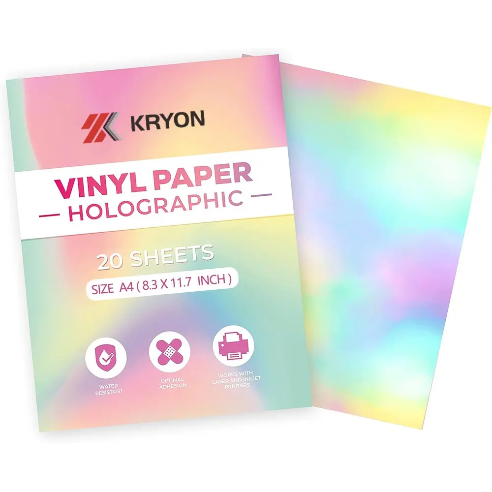 20 Sheets A4 Rainbow Vinyl Sticker Paper, Self Adhesive Waterproof Tear Resistant, DIY Craft Scrapbooking, Laptop, Water Bottle, Luggage Decor, Scrapbook Accessories