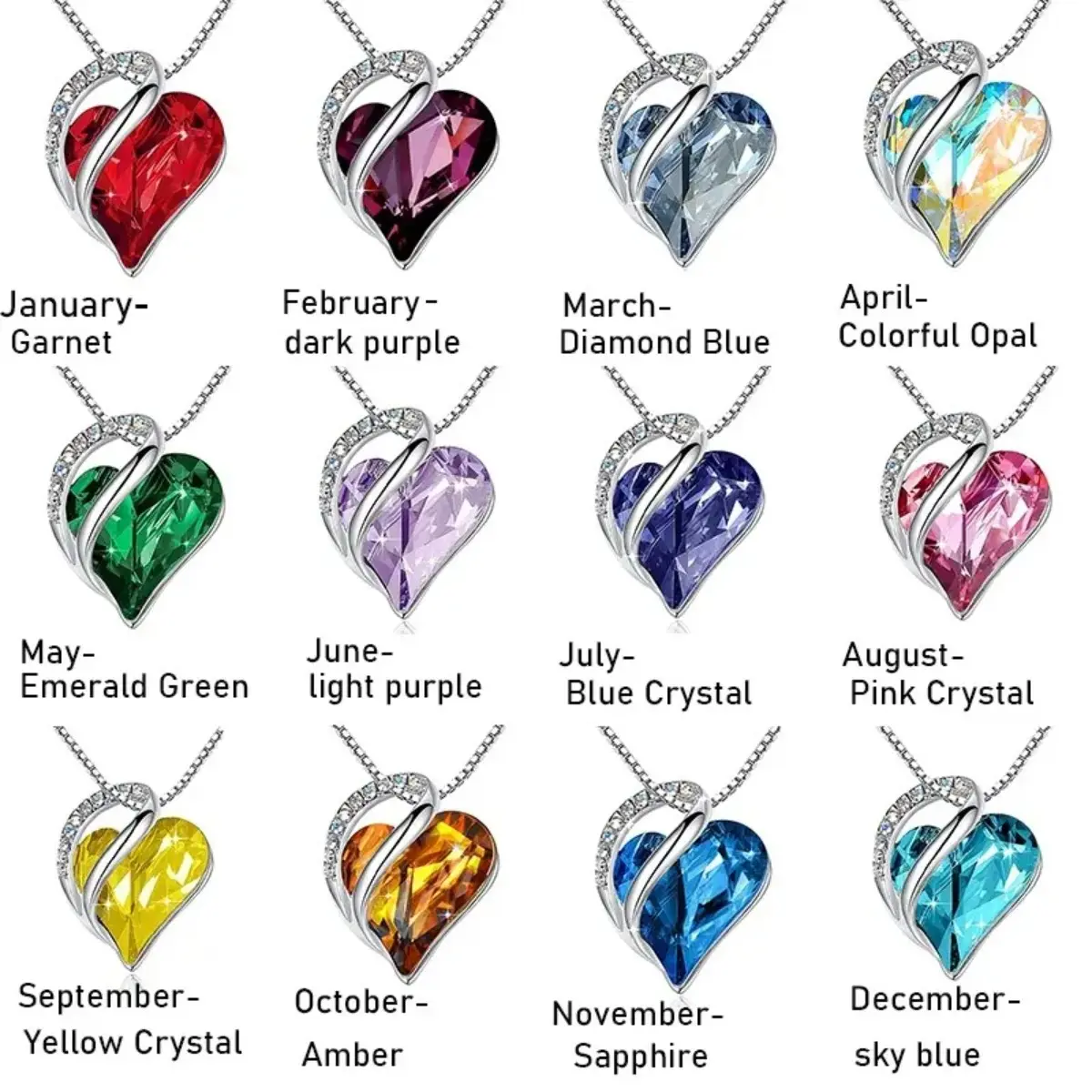 Women’s 12-Month Birthstone Heart Chain Necklace - Dainty Crystal Zircon Pendant, Elegant Layered Costume Jewelry, Birthday Gift Ideas for Girlfriend & Daily Wear, Girlfriend Birthday Gift