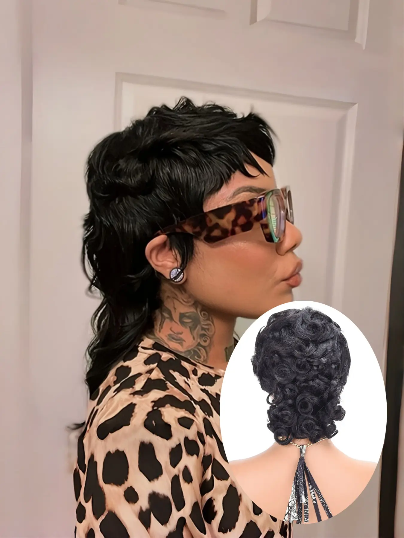 Women's 12-Inch 180% Density Human Hair Wigs with Bangs, Glueless Pixie Cut, Curly Wave Wolf Cut, Full Machine Made, Mullet Style