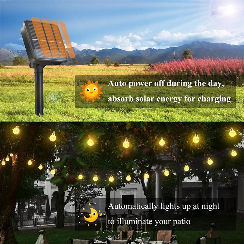 Solar LED Bubble Light String, Solar Crystal Ball, Outdoor Solar Lamp, 8 Lighting Modes, Garden Lantern, Party Decor