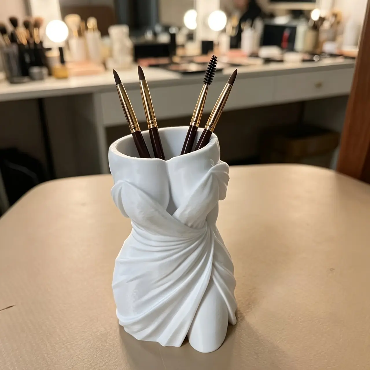 3D Printed Goddess Figure Pen Holder, Creative Makeup Brush Organizer, Office Desk Stationery Box, Unique Art Decor for Vanity Table, Aesthetic Desk Accessories