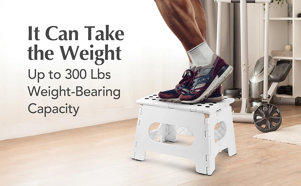 Handy Laundry Folding Lightweight Step Stool - Sturdy Enough to Support Adults and Safe Enough for - Opens Easy with One Flip - for Kitchen, Bathroom or Bedroom (White - 9 Inch)