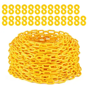 120FT Barrier Chain, 6MM Thick Safety Chain with 1.5-Inch Links, Plastic Chain with 25 Hooks for Crowd Control, Parking Lots, Driveways, Construction & Queue Lines