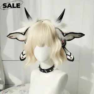 Halloween Devil Horns Headpiece Fantasy Creature Cosplay Convention Costume Hairband Realistic Faux Fur Moth Hair Accessories