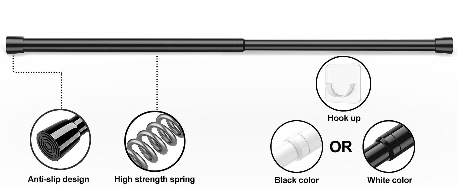 2 Pack Tension Rods Spring Tension Curtain Rod, 26 to 39 Inch Adjustable Black Tension Rod, Small Curtain Rods Spring Loaded Curtains Tension Rods for Window, Bathroom, Cupboard, Kitchen, Home