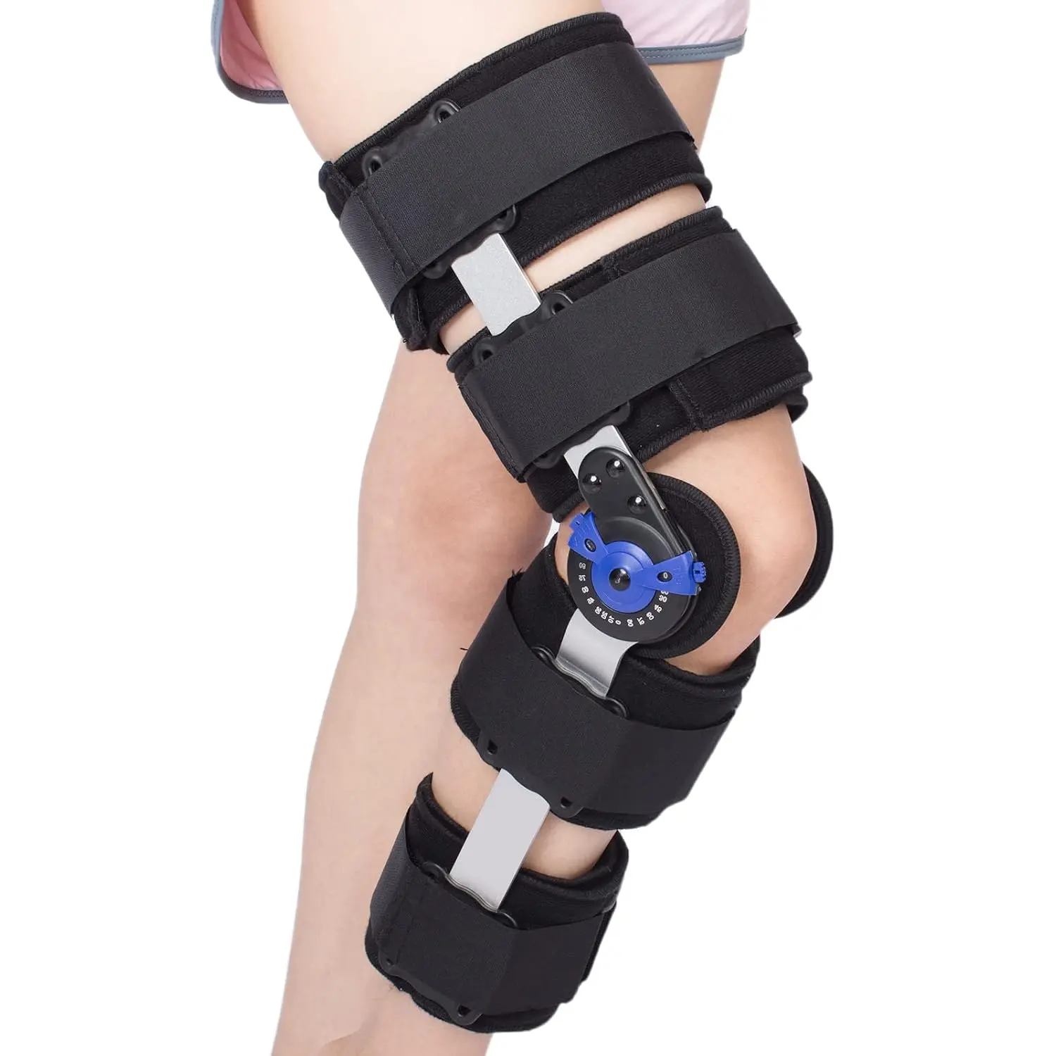 Hinged ROM Post‑Op Knee Brace, Adjustable Knee Immobilizer With Side Stabilizers, Knee Support Brace For Men & Women, For Knee Rehab Support