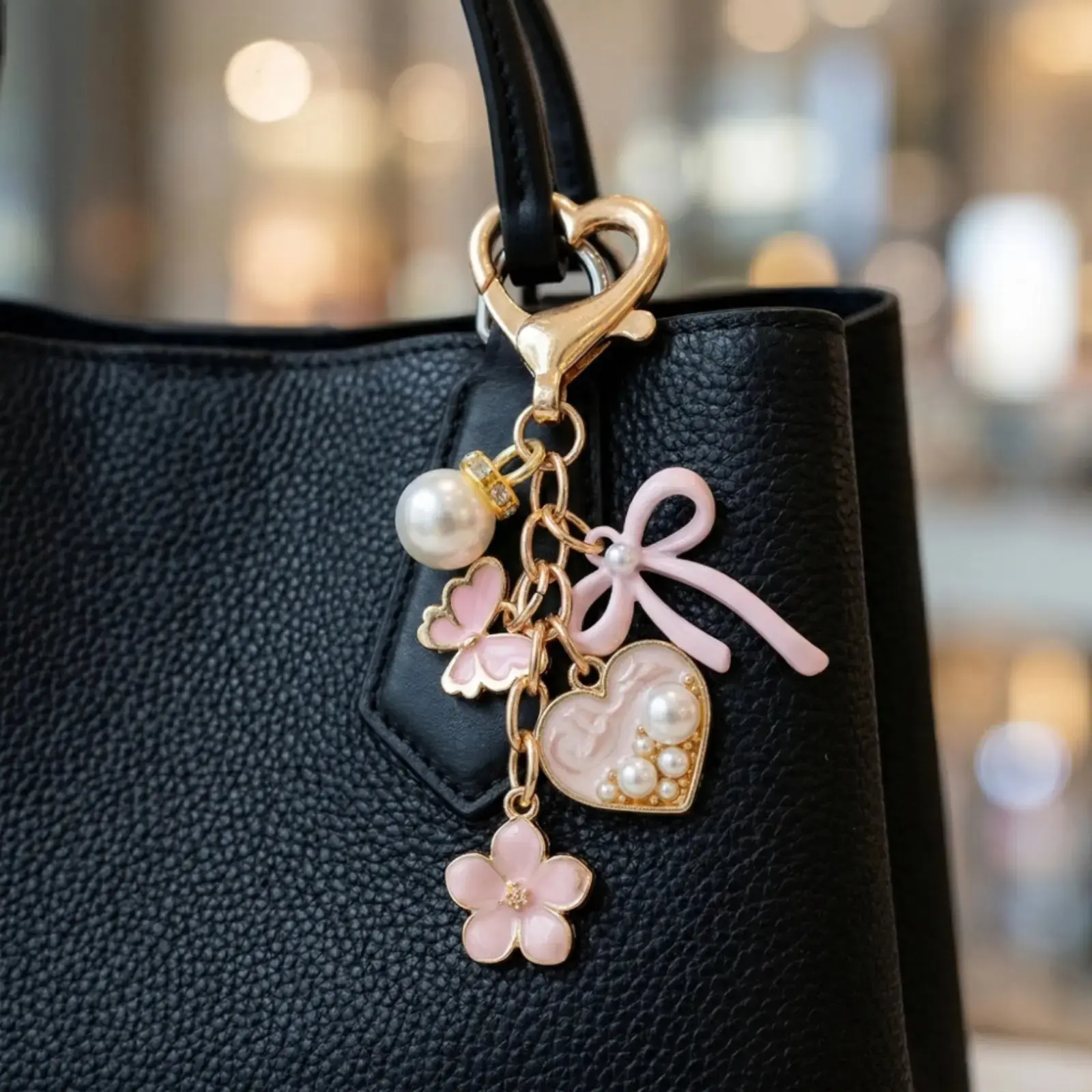 Coquette Flower Keychain Set, Cute Pink Bow & Heart Charm Bag Pendant for Women, Pearl Butterfly Flower Purse Accessories, Stylish Keychain Gift for Handbags, Backpacks, Keys & Daily Fashion Decor