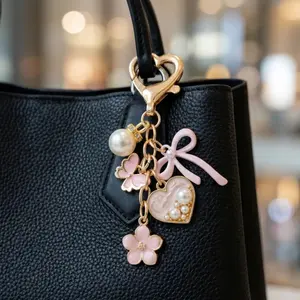 Coquette Flower Keychain Set, Cute Pink Bow & Heart Charm Bag Pendant for Women, Pearl Butterfly Flower Purse Accessories, Stylish Keychain Gift for Handbags, Backpacks, Keys & Daily Fashion Decor
