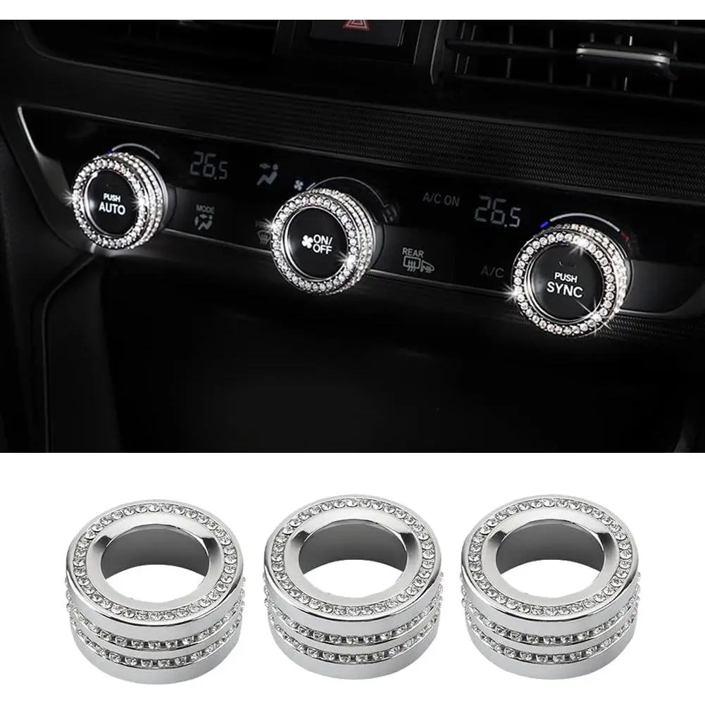 3 Pcs Bling AC Air Conditioner Switch Knob Cover Crystal Rhinestones A/C Trim Cover, Compatible with Honda Accessories, 10th Accord EX EX-L LX, 2022-2018, NOT fit for 11th Accord, Civic