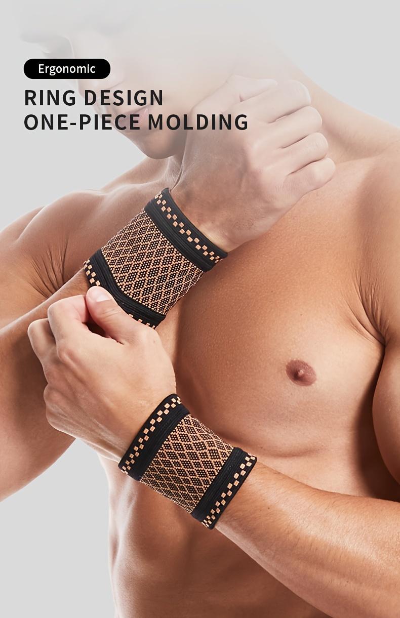 4-piece copper-colored wrist compression bracelets, soft wrist support bands, suitable for support during sports, fitness, and typing