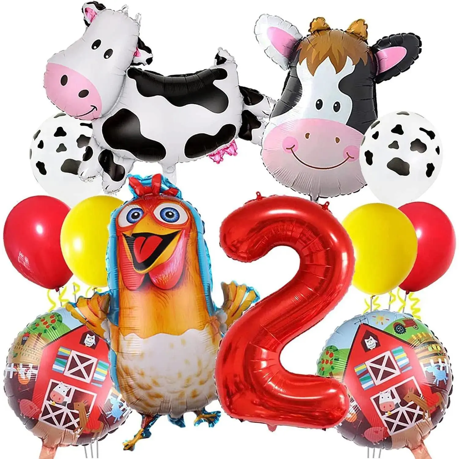 Farm Animals Number Balloons Party Decorations Rooster Cow 18in Round Diy For Kild Balloon Toys In Kids Birthday Party Supplies