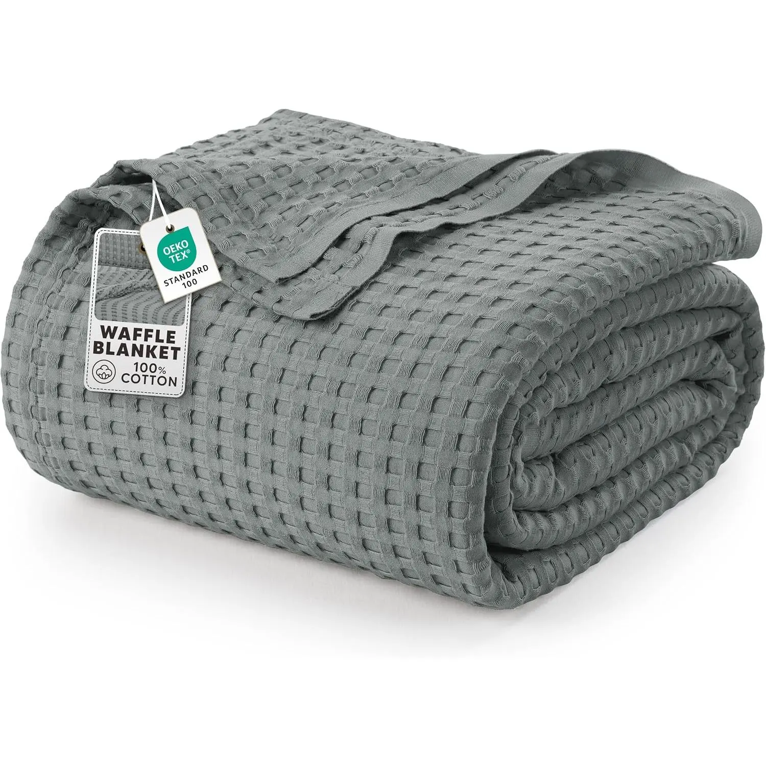 100% Waffle Blanket Full Size Cool Grey, 90x84 Inch| Lightweight Breathable Cozy Summer Bed Blanket Home Decor Gift for Women and Men