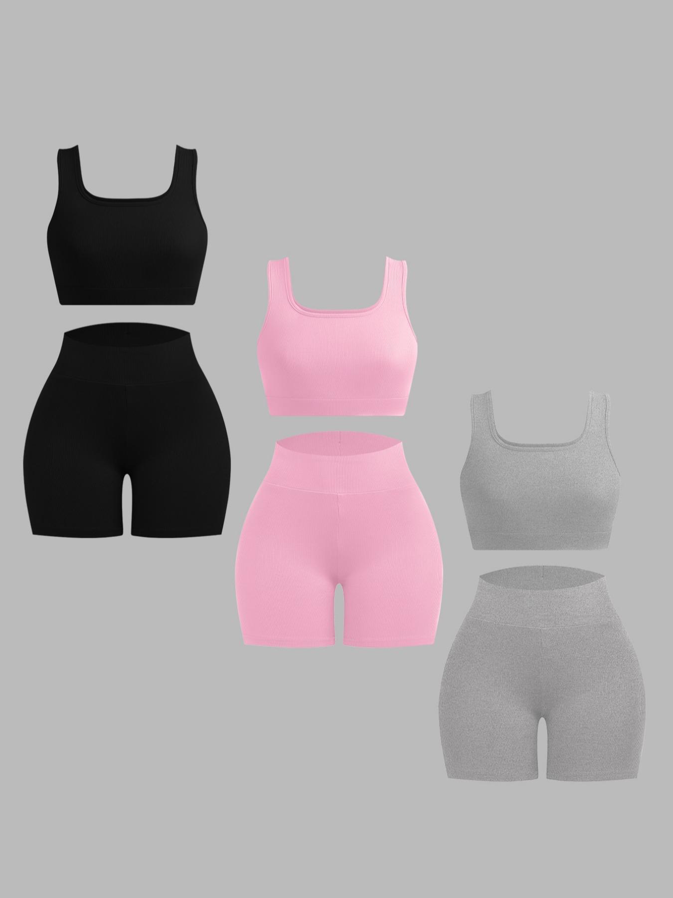 Women's Solid Crop Tank Top & High Waist Shorts Ribbed Set, Casual Sleeveless Square Neck Crop Top & Skinny Shorts, Ladies Summer Outfits 2024 for Daily Wear Workout Set, Athleisure Wear Set