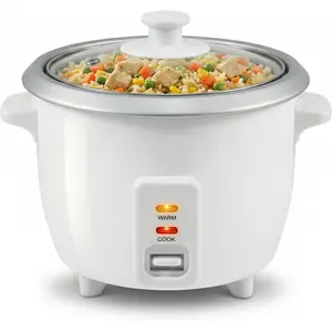Electric Rice Cooker with Automatic Keep Warm Makes Soups, Stews, Grains, Hot Cereals, 6 Cups Cooked (3 Cups Uncooked), White