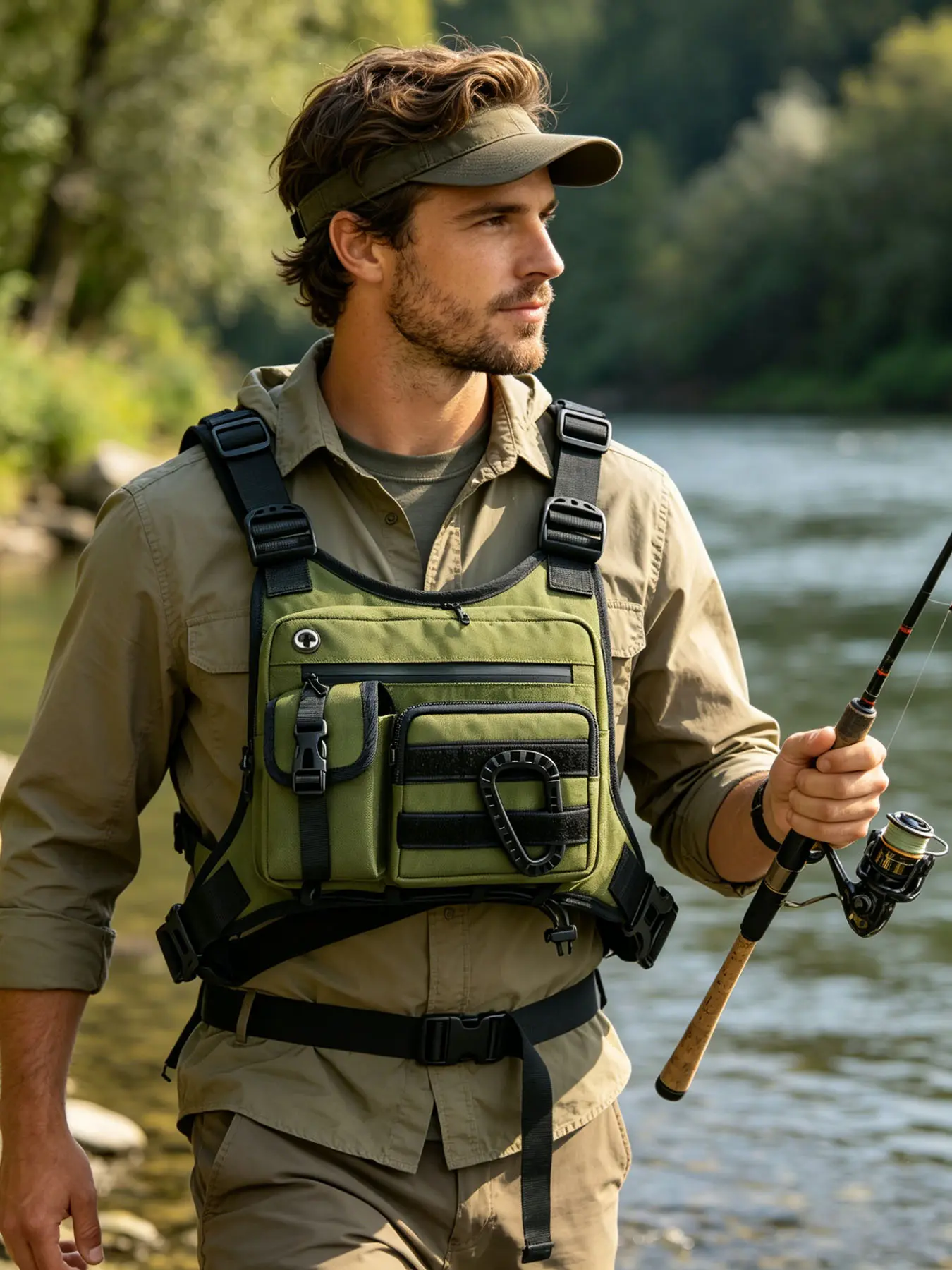 Multi-Functional Outdoor Vest-Style Crossbody Chest Bag, Men’s Chest Pack For Hiking, Equipped With Quick-Release Buckles And Adjustable Straps, Suitable For Camping, Fishing And Cycling