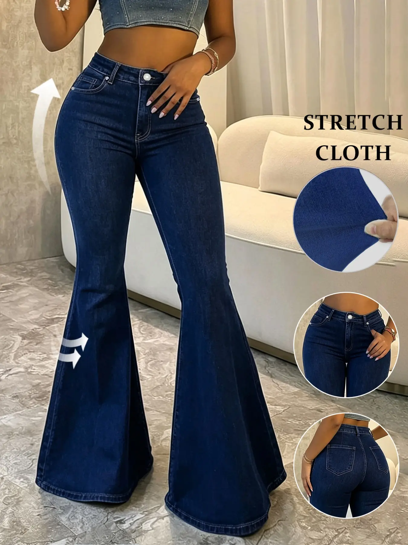 Women's High-Waisted Flare Jeans, Sexy Fitted Stretch Denim Jeans, Y2K Elegant Chic Street Style, Casual All-Season Wear