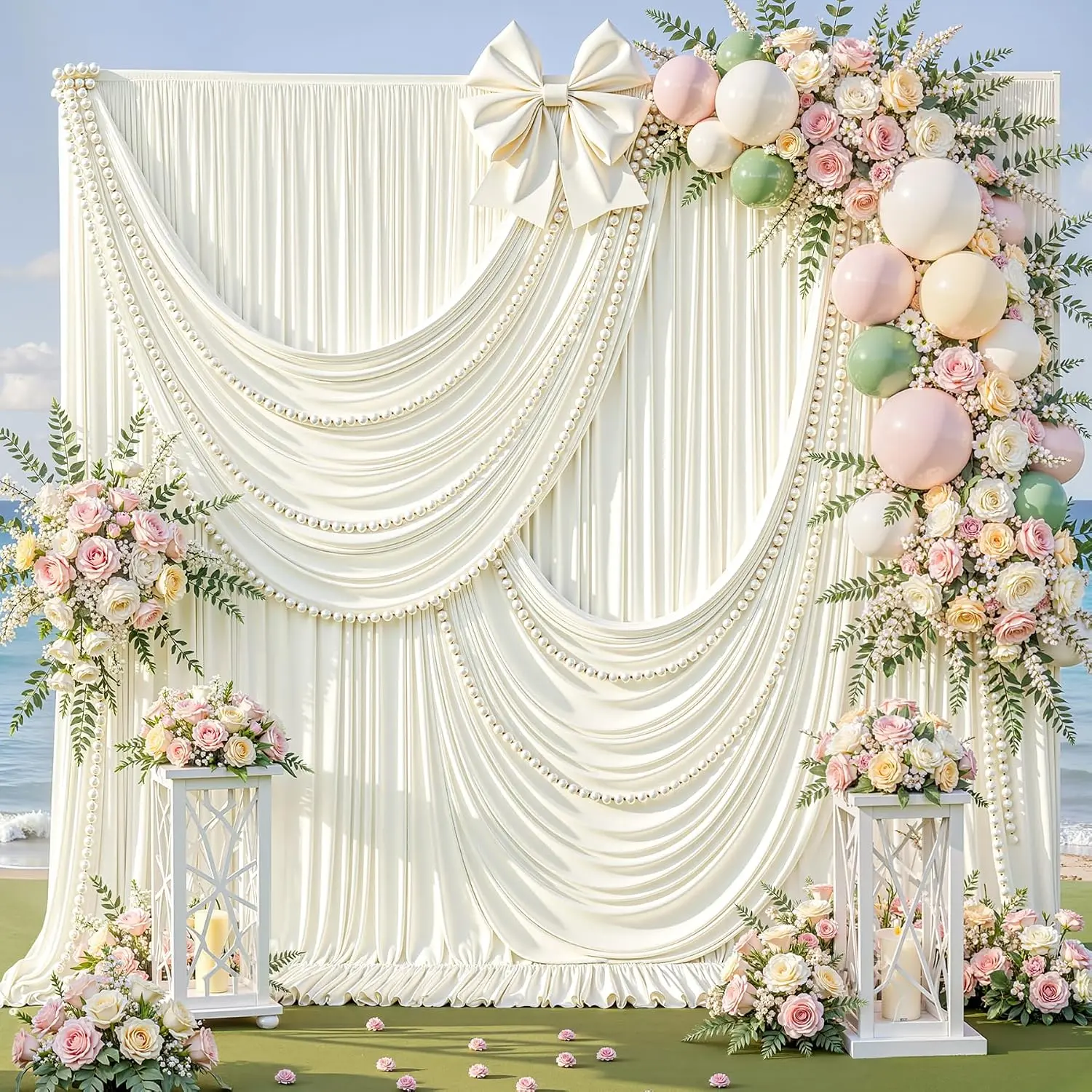 10 x 10ft  Backdrop Curtains, Cream Wrinkle Free Draping Fabric Wedding Birthday  Bridal Shower Graduation Party Drapes for Backdrop Photography Photo Booth Background Decoration