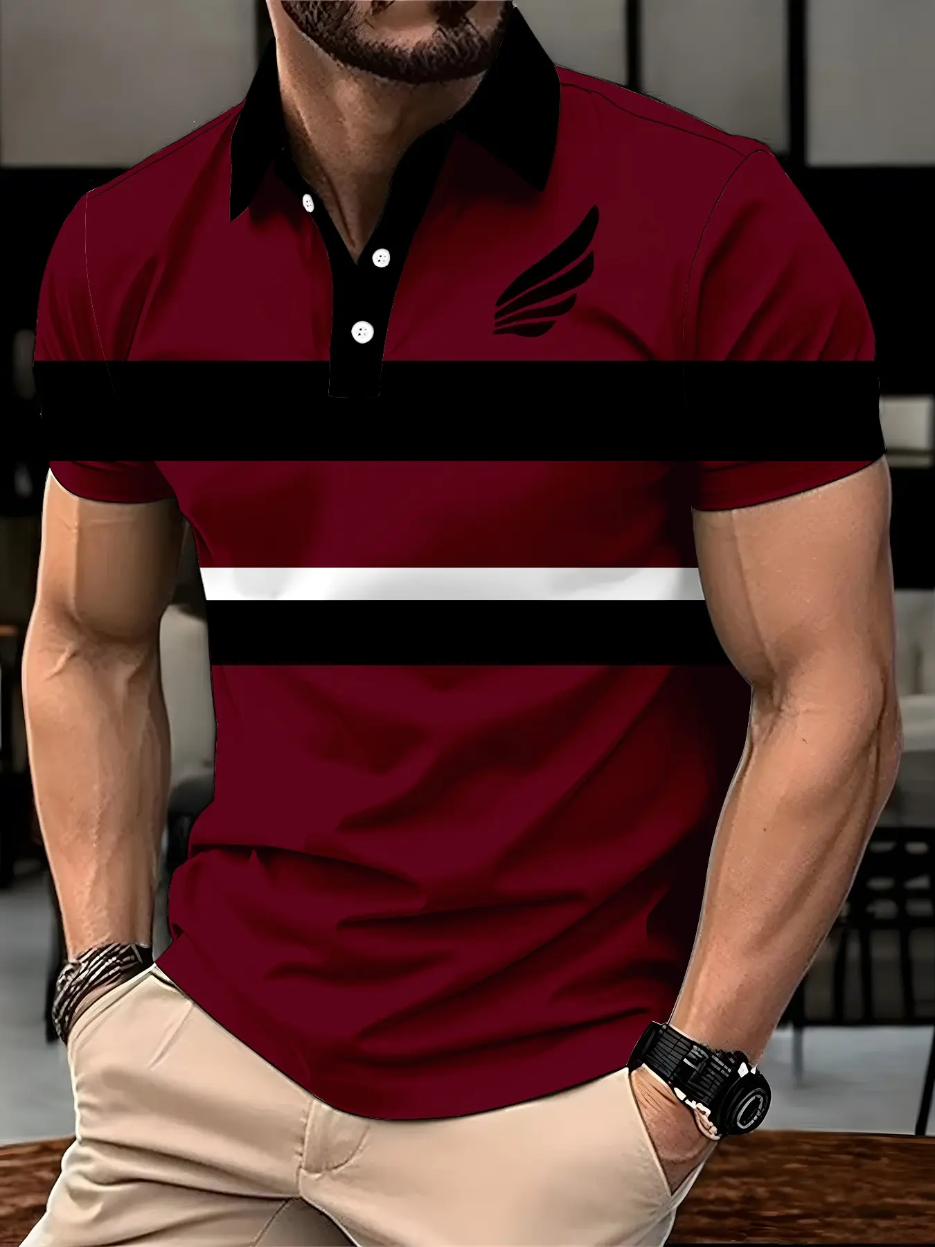 Men'S Retro Casual Collar Shirt With Outdoor Printed Top, 3D Relaxed High-End Business Vacation Style Summer Polo Shirt
