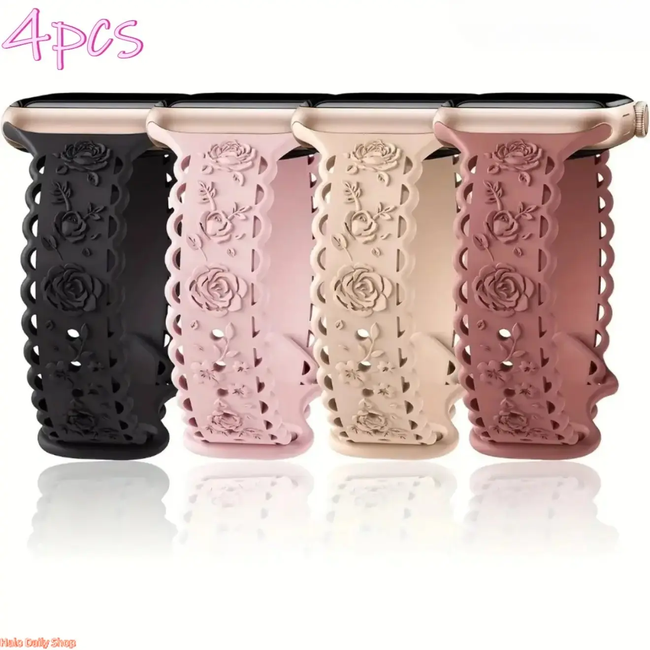 Smartwatch Bands 4-Pack, Lace Rose Pattern Straps for Women, Slim-Fit Lightweight Sport Accessories for 38mm-49mm Watches, 4 Stylish Bands