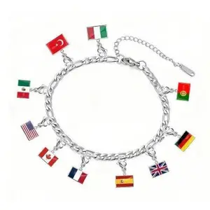 10mm Country Flag Charms Bracelet Stainless Steel Fashion Mother Day Gift Jewelry Recording Your Travel Memories Wholesale