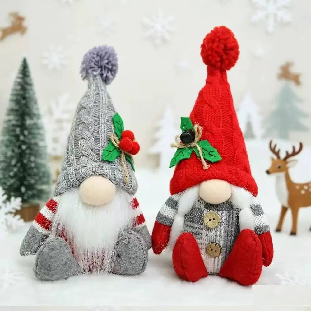 1 Pcs Holiday Sitting Gnome Plush, Cute Red and Grey Tomte with Holly Leaf Accents, Indoor Winter Home Decor Toy for Kids Teens 12-18+, Christmas Gift, 2026 Trendy Choice