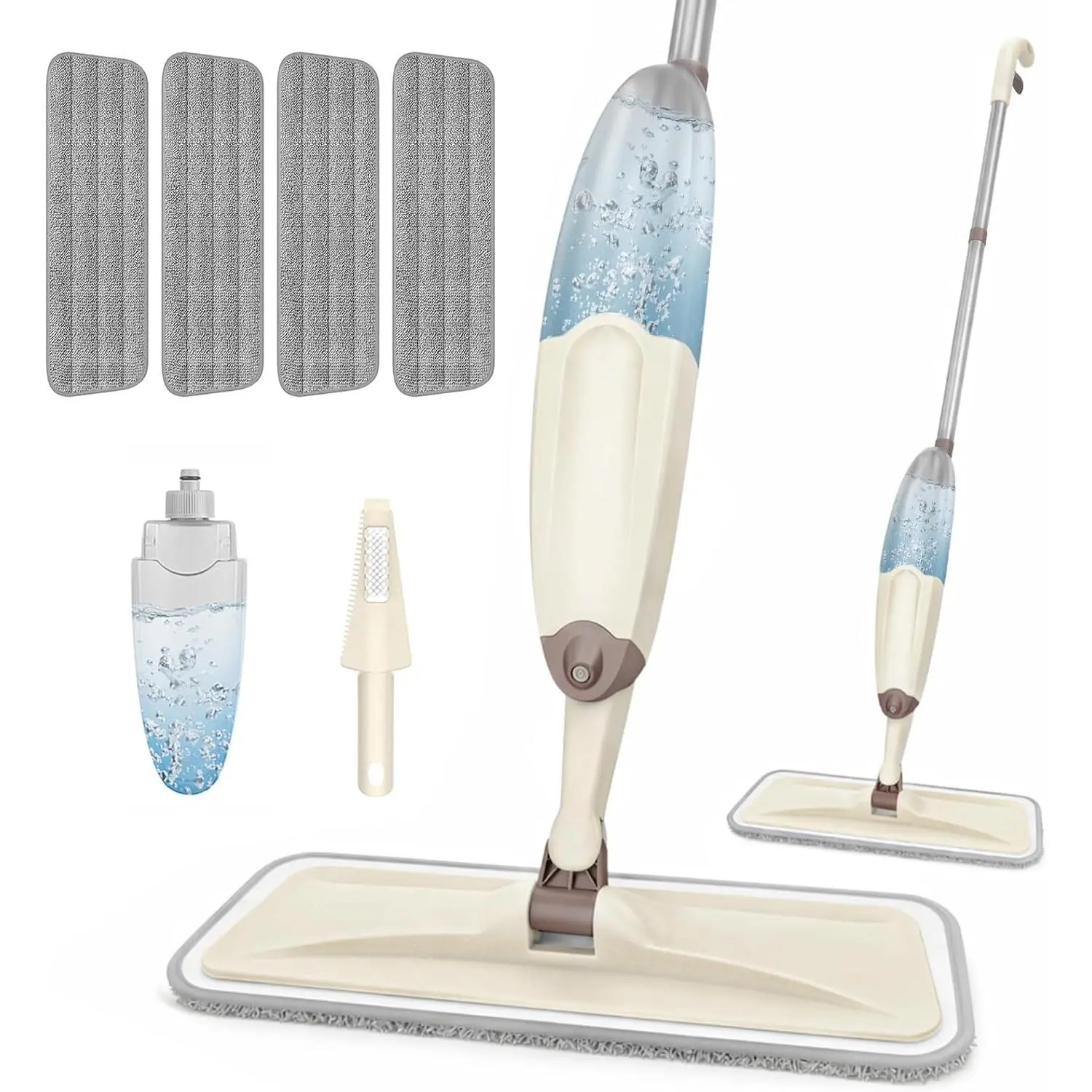 Microfiber Water-Absorbent Multi-Surface Mop for Home Kitchen Floor Cleaning - 1pc, 4 Removable Washable Pads, 400+ML Refill Bottle