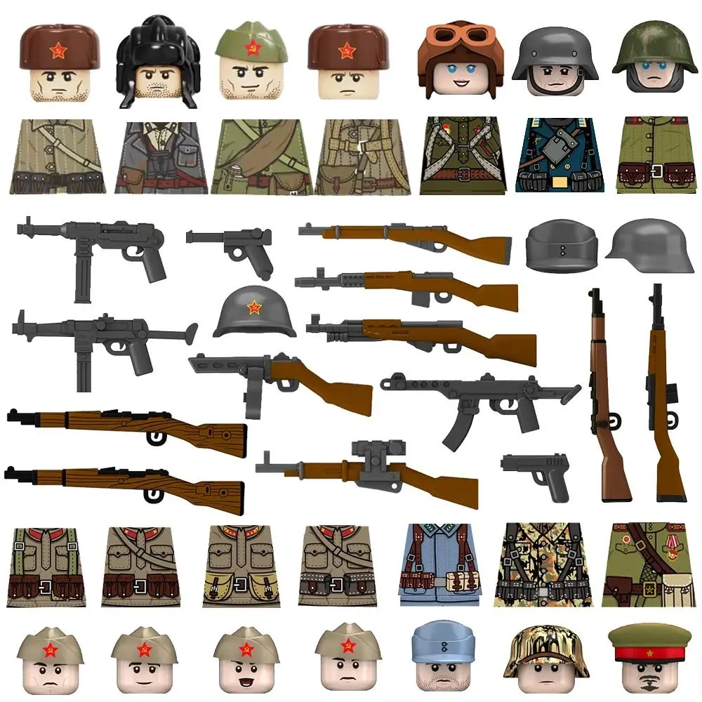 Military Soldier Figure Building Block British US French Soviet Army Helmet Accessoriy Gun MP40 M1 Snowsoldier Toy Gift S014