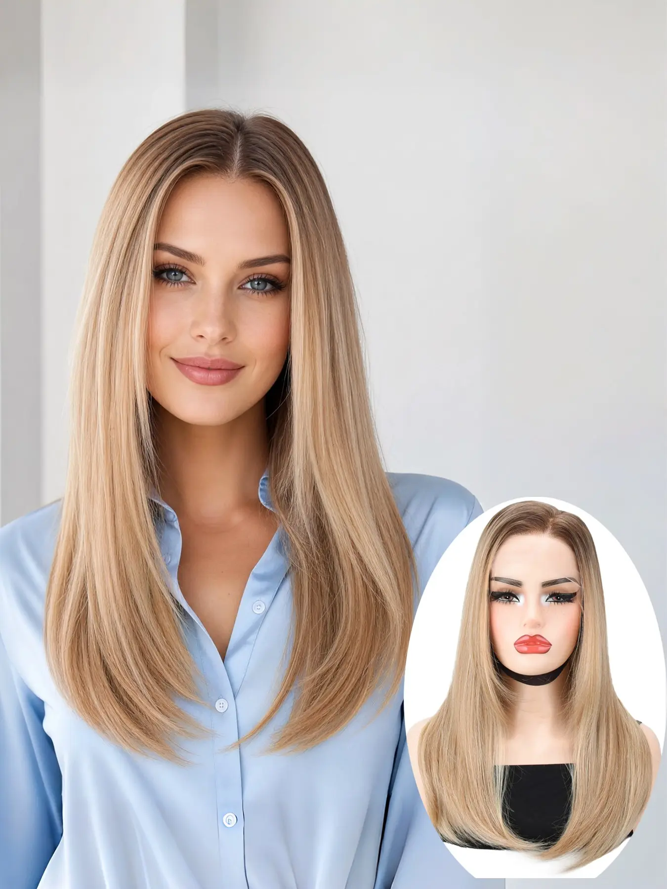 22 Inch Ombre Blonde Lace Front Wig, 13x6 Long Wavy Fluffy Synthetic Wig, Natural Look, Glueless, Heat Resistant, Daily Party Wear
