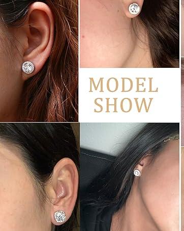 4 Pairs Trendy Sterling Silver CZ Stud Earrings for Women 14K Gold Plated Brilliant Celtic Heart Big Stud Earrings Set Cubic Zirconia Earrings Studs for Sensitive Ear