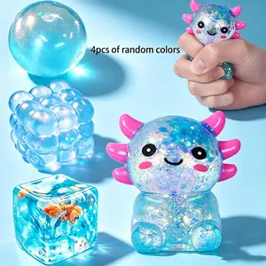 3-Piece Squid Toy Set, Slow Rising Squid Toy, Ice Cube Pressure Ball, Sensory Stress Relief Toy, Cute Desk Toy Gift