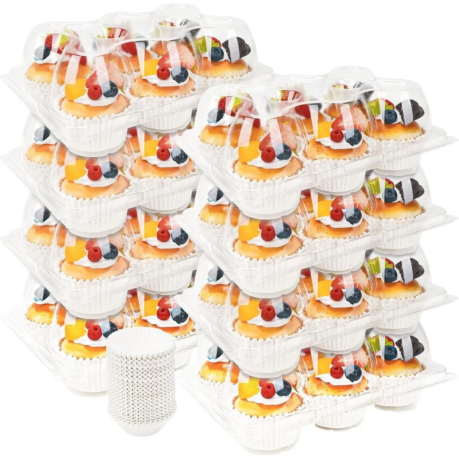 20 Pack 6-Count Cupcake Containers with Tall Dome Lids 20 Clear 6-Count PET Cupcake Containers with Tall Dome Lids and 120 Liners, for Home Bakers, Parties, and Small Catering Jobs