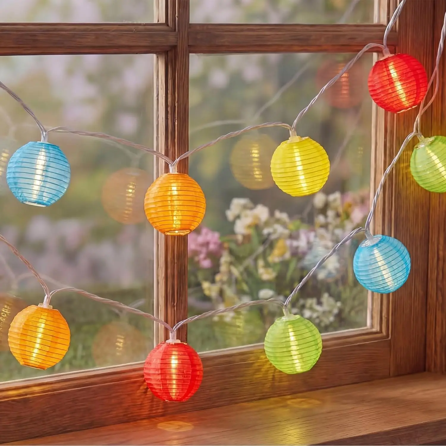 8.5Ft Multicolor Lantern String Lights Outdoor, Plug in Christmas Decorations with 10 Mini Colorful Lanterns, Hanging Lights for Bedroom Bistro Garden Xmas Party