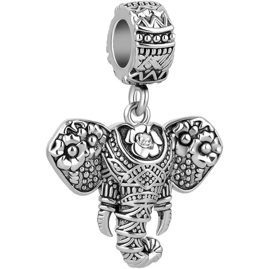 Lucky Elephant Charms  Luck  Dangle Bead for Bracelet (Elephant with Flower)