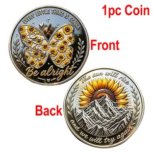 Sunflower Butterfly Motivational Coin, Inspirational Challenge Coin, Unique Collectible Coin, Gift for Family and Friends, Holiday Present