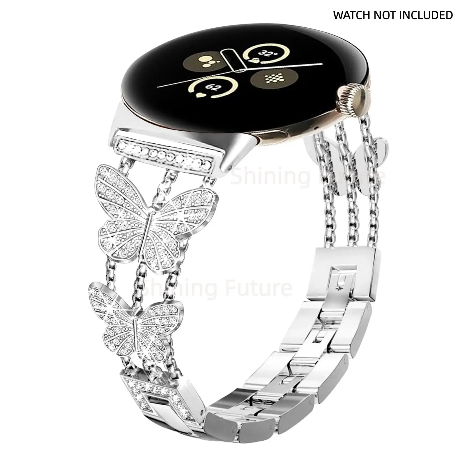 Shiny Metal Strap Suitable for Google Pixel Watch 3 41mm/2/1 Strap, Diamond Butterfly Fashion Women's Strap, Can Replace Pixel Watch 4 1mm/2/1 Smart Watch Women's Strap with Shiny Metal Chain Strap