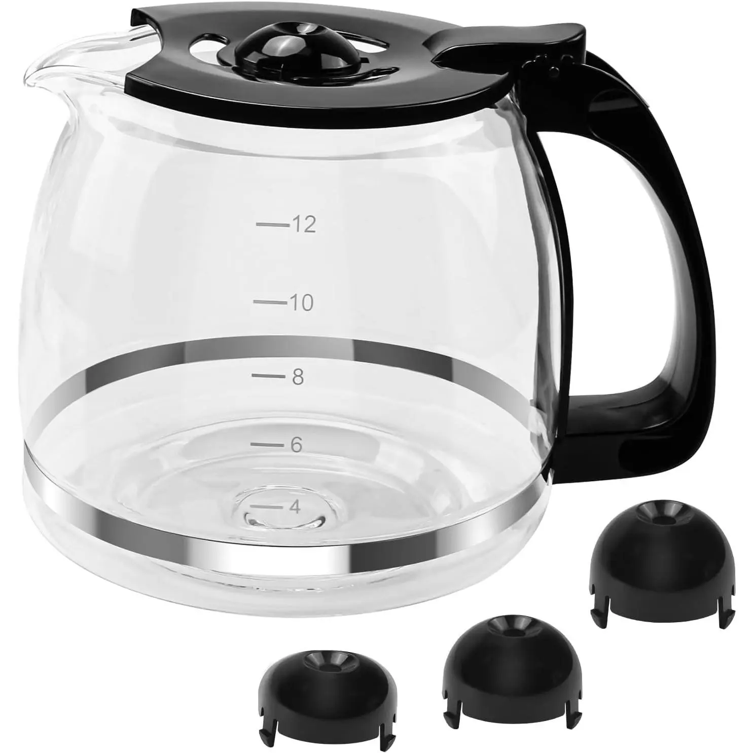 12 Cup Coffee Machine Glass Carafe Replacement for Mr. Coffee - With Three Different Height Heads, Universal Carafe Coffee Maker Pot Accessory Easy Pour Spout and Comfortable Grip Handle,Black