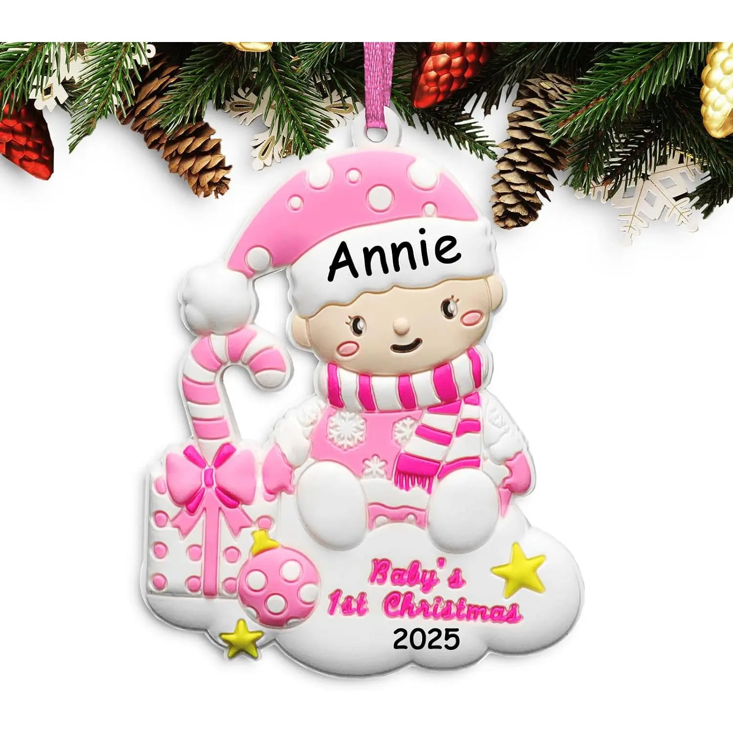 2025 Christmas 's First Girl Ornament Personalized  Girl Decoration Christmas Tree Ornament 's 1st Customized Handwritten  for  Free Personalization