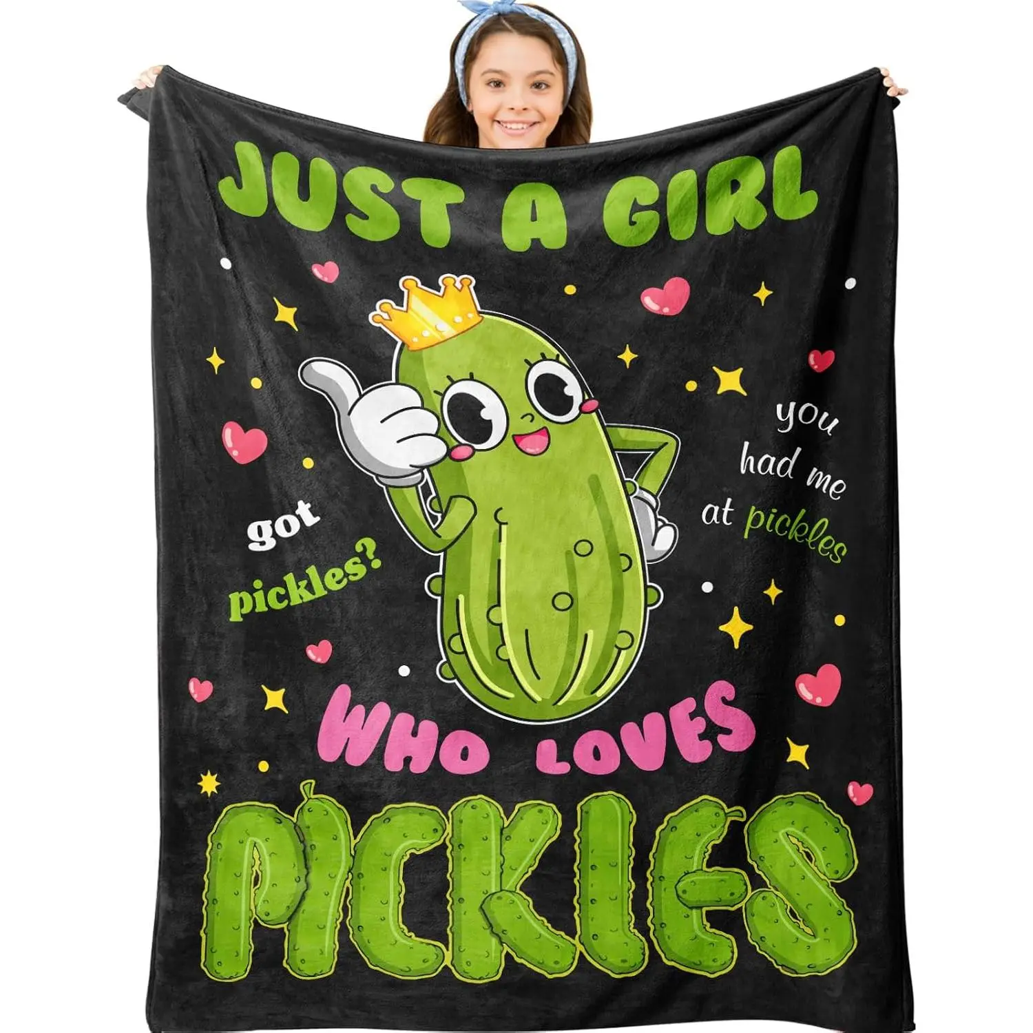 Pickle Gifts Blanket, Funny Pickles Gift for Kids, Just a Girl Who Loves Pickles, Best Pickle-Lovers Present Birthday Christmas Ideas Blanket