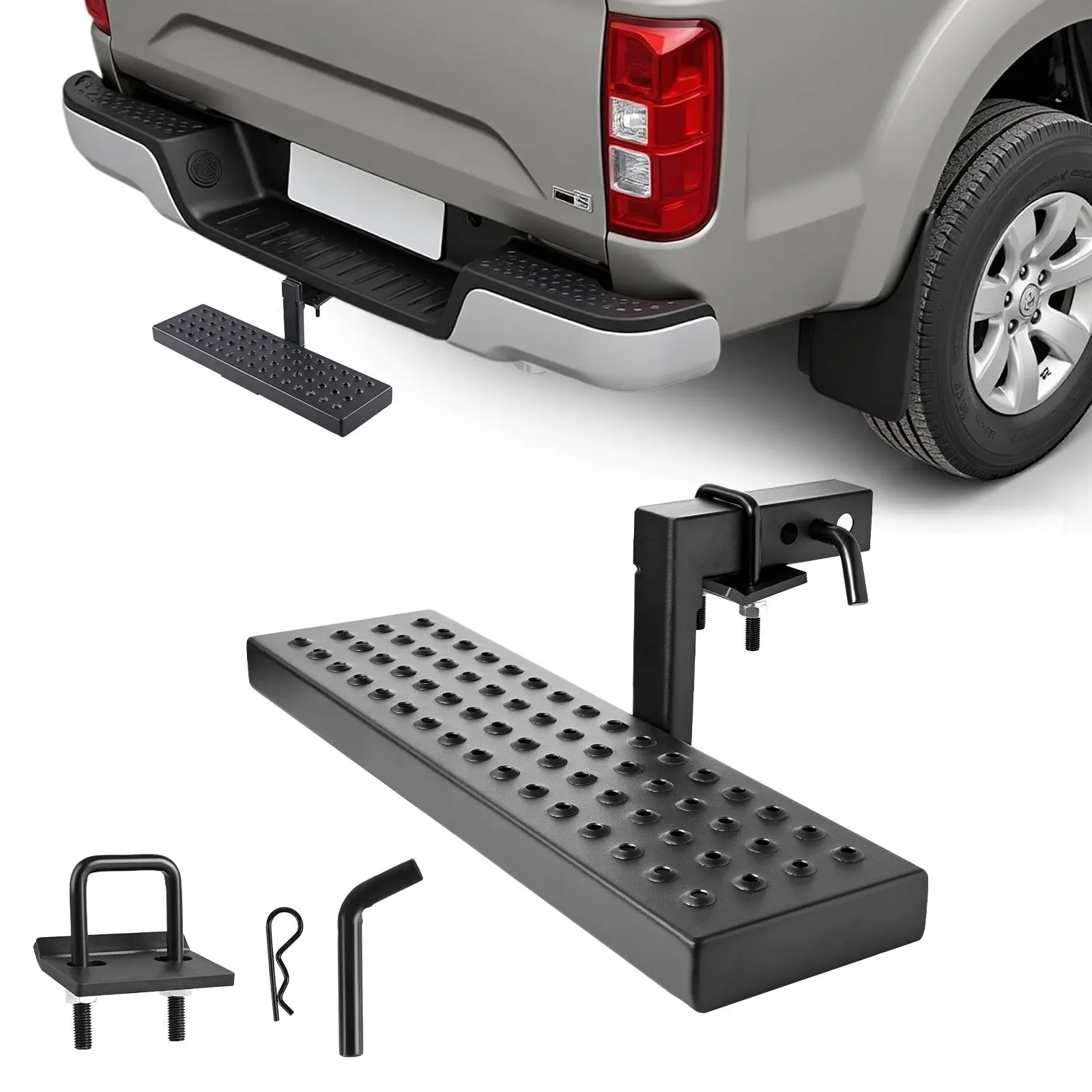 VEVOR Hitch Step for 2 Inch Receiver, Universal Rear Bumper Guard Protector with 350 LBS Load Capacity, Wide Non-Slip Tow Hitch Step with Pin Kit and Stabilizer, Fit for Pickup, Trailer, Truck, SUV